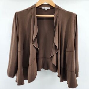 Danny‎ & Nicole Shrug Bolero Jacket Plus Womens 22 Brown Ruffle Neck 3/4 Sleeve